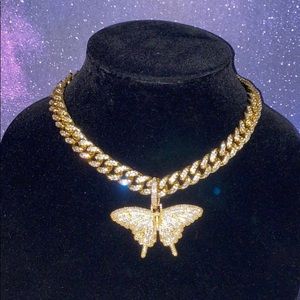 Bling Butterfly Necklace | Cuban Link Necklace